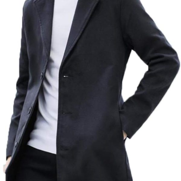 Men's Casual Trench Coat Notched Lapel Long Pea Overcoat Single Breasted Topcoat
