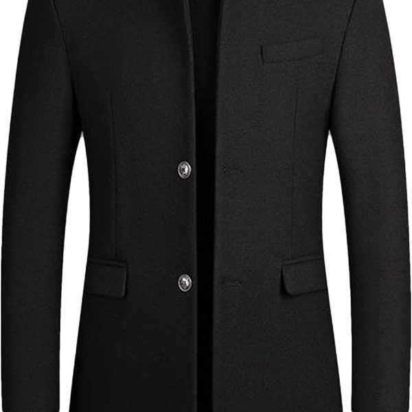 Men's Single Breasted Trench Coat Button Down Overcoat Warm Dress Pea Coats