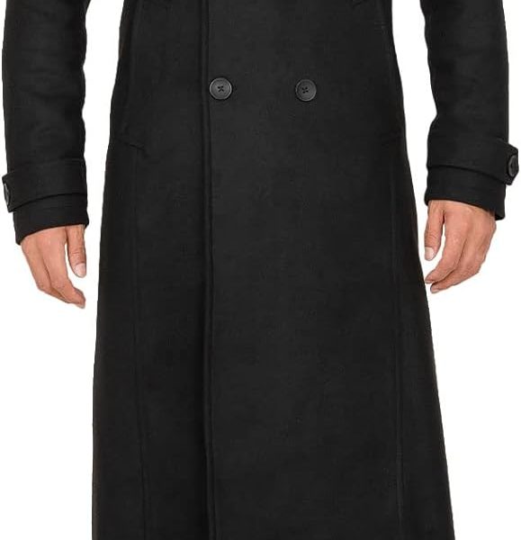 Men's Premium Wool Blend Full Length Trench Coat Winter Double Breasted Notch Lapel Pea Coats