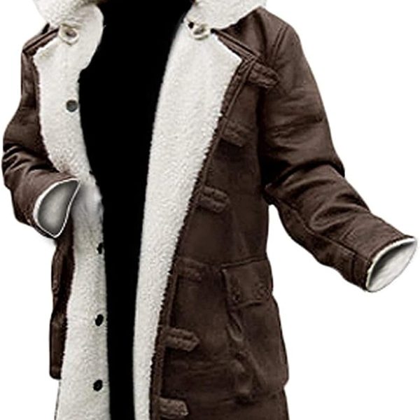 Shearling Leather Trench Coat Men's - Real Lambskin Long Leather Jacket Fur Coats
