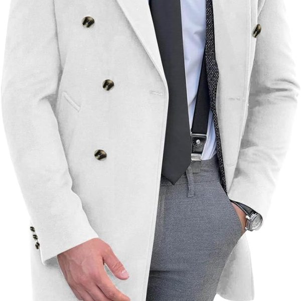 Men's Slim Fit Trench Coat Double Breasted Pea Coat Classic Notched Lapel Winter Business Overcoat